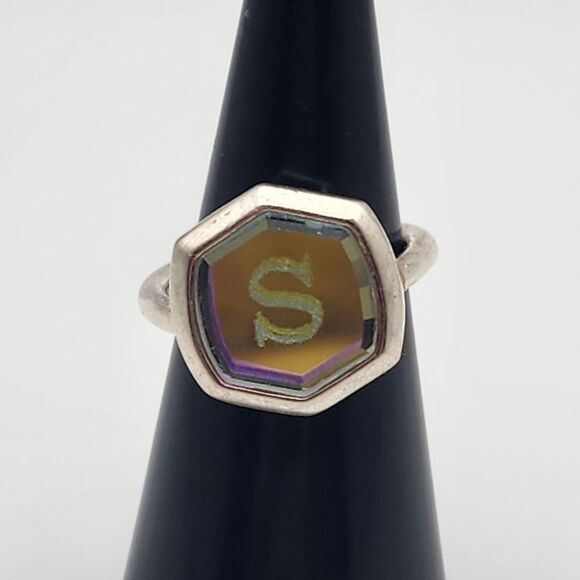 Kendra Scott Davis Silver Tone Irridescent S Engraved Glass Ring (5) - Picture 1 of 8